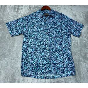 Cooke Street Hawaiian Islands Men's L Blue Floral Short Sleeve Button-Down L1369
